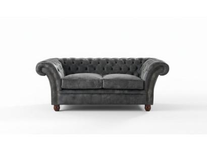 Sofá Chesterfield de tela y cuero, conjunto de muebles tapizados, sofá de dos plazas.
