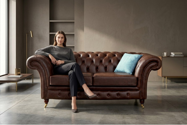 Chesterfield Mens Club Sofa Couch Leather Upholstery 2 Seater Brown NEW jvmoebel ®  Chesterfield Sofá de Club de Hombres, Sofá de Cuero de 2 Plazas marrón, NUEVO jvmoebel ®