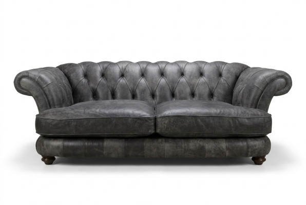 Sofá Chesterfield Big Xxl % Cuero Negro de 3 plazas en estilo vintage