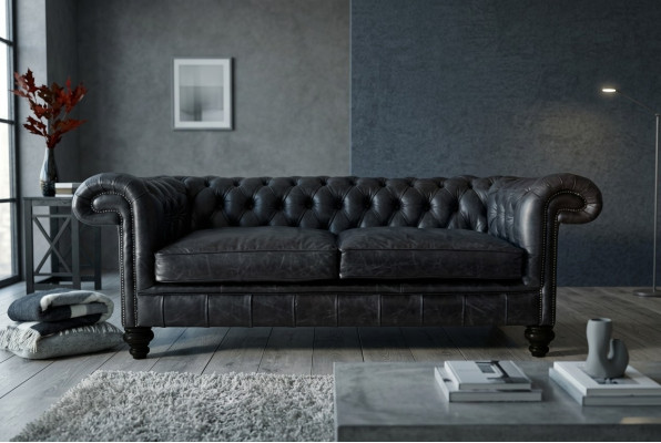 Diseñador gris Chesterfield de 3 plazas de lujo para salón.