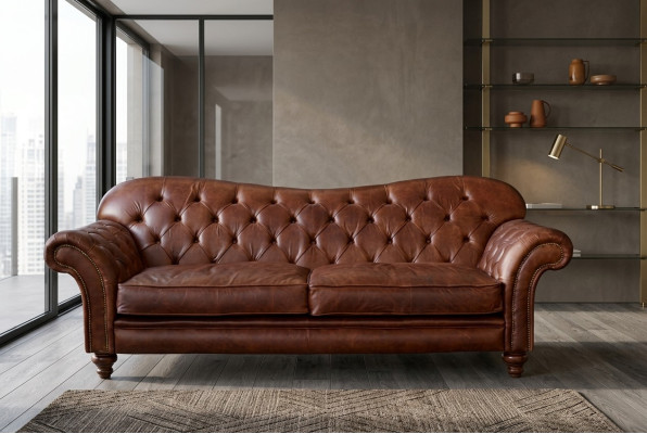 Lujo Chesterfield Sofá de salón marrón Sofá Asiento Acolchado Textil Sofás Nuevos