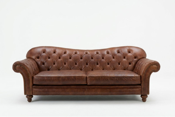 Lujo Chesterfield Sofá de salón marrón Sofá Asiento Acolchado Textil Sofás Nuevos
