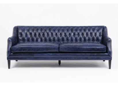 Sofá Chesterfield azul de tela tapizada de cuero 4 plazas nuevo.