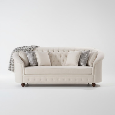 Sofá real beige - Muebles de diseño de lujo Chesterfield tapizado.