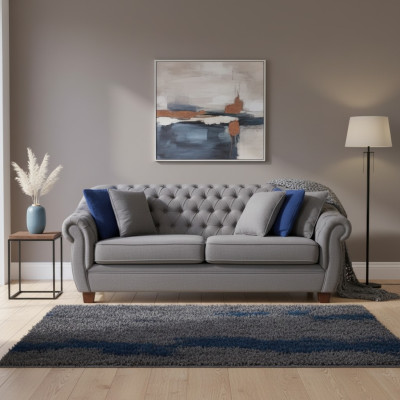 Chesterfield tela tapizada de tres plazas sofá de salón diseño textil