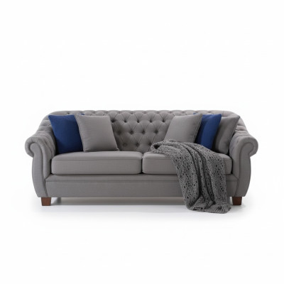Chesterfield tela tapizada de tres plazas sofá de salón diseño textil