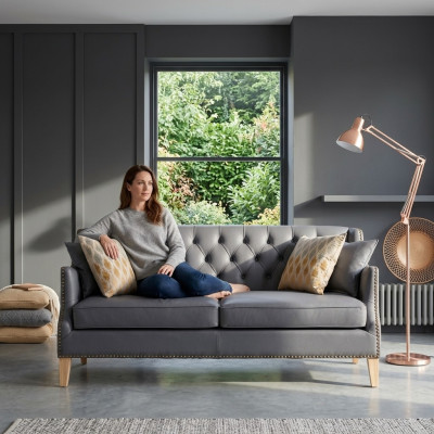 Sofá gris Chesterfield de oficina y de recepción en cuero y textil nuevo jvmoebel ®