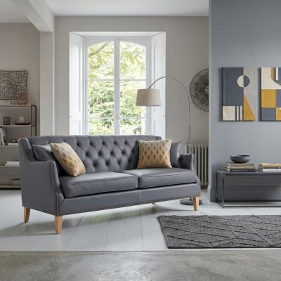 Sofá gris Chesterfield de oficina y de recepción en cuero y textil nuevo jvmoebel ®