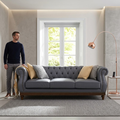 Sofá Chesterfield tapizado de cuero sofá tela tapizado set de muebles