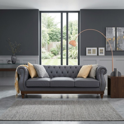 Sofá Chesterfield tapizado de cuero sofá tela tapizado set de muebles