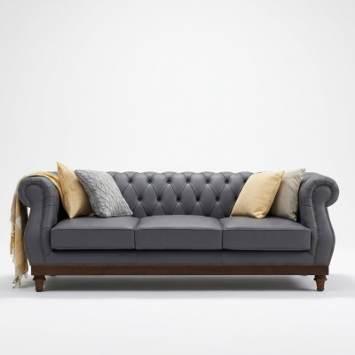 Sofá Chesterfield tapizado de cuero sofá tela tapizado set de muebles