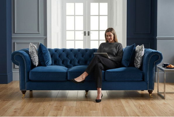 Sofá Chesterfield azul Lujo Sala de estar Sofá de tela
