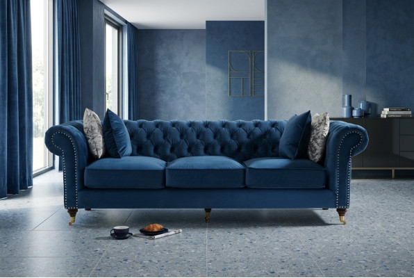 Sofá Chesterfield azul Lujo Sala de estar Sofá de tela