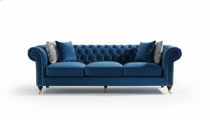 Sofá Chesterfield azul Lujo Sala de estar Sofá de tela