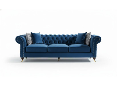 Sofá Chesterfield azul Lujo Sala de estar Sofá de tela