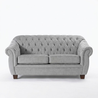 Sofá Chesterfield de tela y cuero, conjunto de 2 plazas.