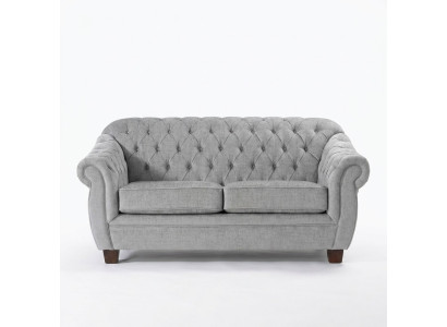 Sofá Chesterfield de tela y cuero, conjunto de 2 plazas.