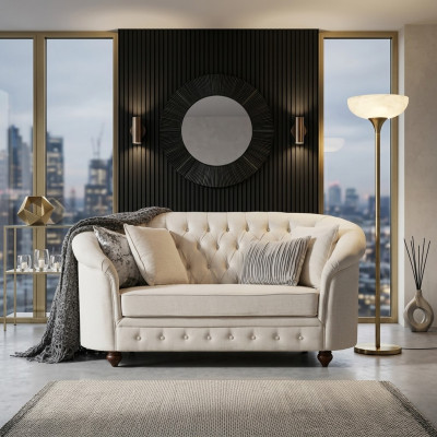 Sofá clásico de tela - Sofá Chesterfield de 2 plazas de tela beige Nuevo jvmoebel ®