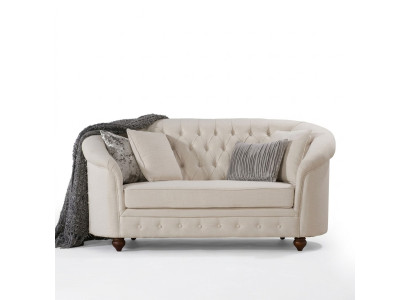 Sofá clásico de tela - Sofá Chesterfield de 2 plazas de tela beige Nuevo jvmoebel ®