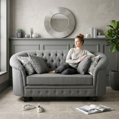 Sofá de tela clásico - Sofá de 2 plazas de chesterfield gris Nuevo jvmoebel®