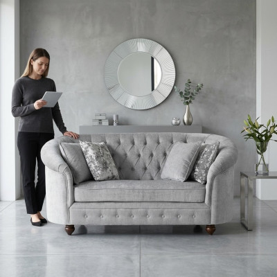 jvmoebel ® - Sofá de diseñador de casa de campo - Sofá textil Chesterfield gris tela nuevo