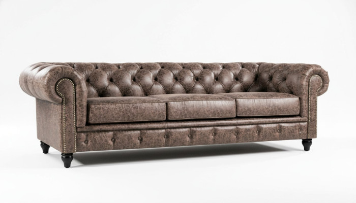 Sofá Chesterfield para club de caballeros de cuero , marrón, para tres personas, NUEVO