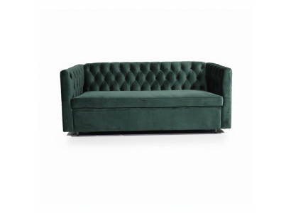Sofá Chesterfield de estilo americano, de cuero, tapizado, tres plazas, verde.