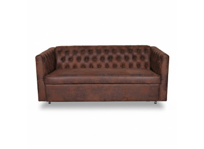 Sofá Chesterfield estilo americano de cuero marrón de tres plazas.