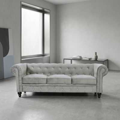 Sofá de diseño de lujo Chesterfield gris de 3 plazas