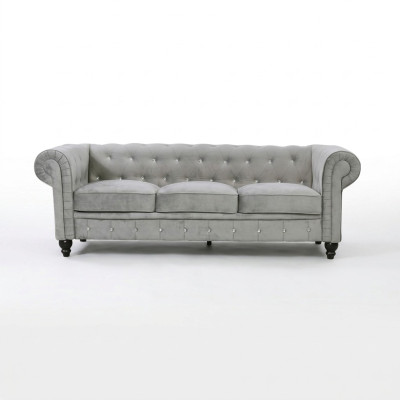 Sofá de diseño de lujo Chesterfield gris de 3 plazas