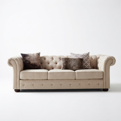 Muebles de estilo rústico - Conjunto de sofás Chesterfield de 3 plazas + 2 plazas de tela.