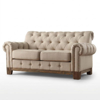 Chesterfield 2 plazas Clásico de lujo con estructura de madera natural Sofá de tela de cuero