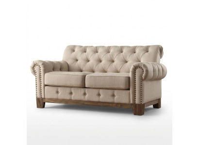 Chesterfield 2 plazas Clásico de lujo con estructura de madera natural Sofá de tela de cuero
