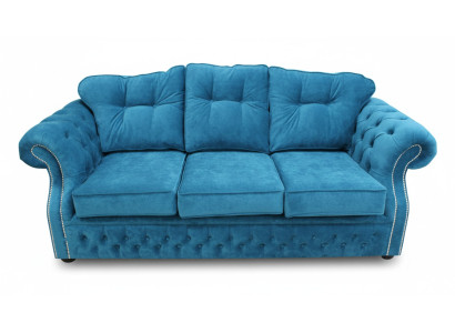 Sofá de tres plazas con tapizado de tela Chesterfield azul para salón diseño