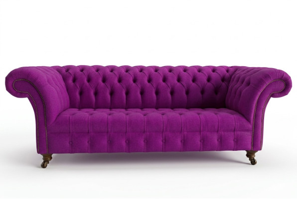 Chesterfield sofá de 3 plazas clásico de lujo en morado, rosa y rosa tejido.