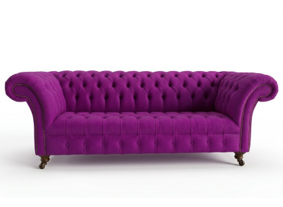 Chesterfield sofá de 3 plazas clásico de lujo en morado, rosa y rosa tejido.