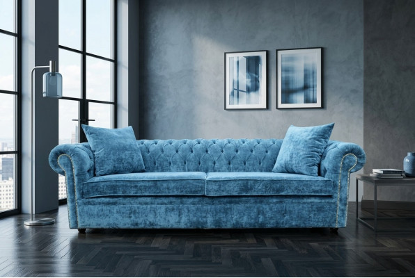 Sofá clásico para sala de estar - Azul Chesterfield tela sofá de 3 plazas jvmoebel ®