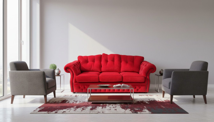 Tela de Chesterfield rojo para el sofá de la sala de estar de tres plazas.