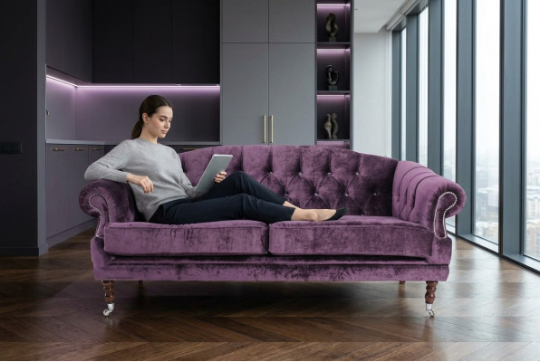 Barock Rokoko Sofa Couch Textil Samt Chesterfield - Designer Couchen  Sofá de estilo barroco rococó en textil de terciopelo Chesterfield - Sofás de diseñador