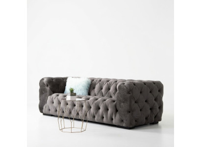 Sofá Chesterfield de tres plazas en gris, estilo acolchado muebles.