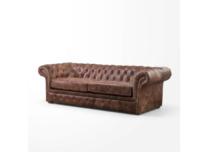 Braun Chesterfield 3 plazas Clásico sofá de lujo barroco de tela de cuero estilo de sofá.