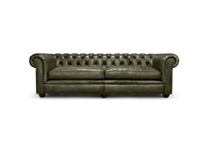 Elegante sofá de salón Chesterfield de cuatro plazas de cuero y tela, nuevo