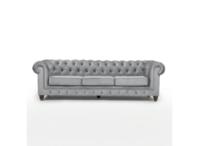 Chesterfield de 5 plazas Sofá clásico de lujo de tela de cuero plateado.