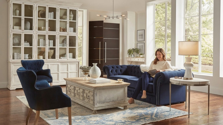 Sofá clásico de salón - Sofá de tela azul Chesterfield de 3 plazas jvmoebel ®