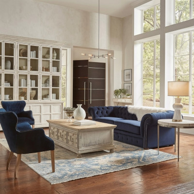 Sofá clásico de salón - Sofá de tela azul Chesterfield de 3 plazas jvmoebel ®