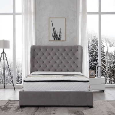 Lujo cama doble de diseñador gris tapizado muebles de cama