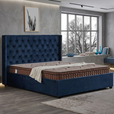 Dormitorio azul real cama acolchada camas dobles diseño Chesterfield