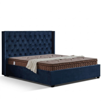 Dormitorio azul real cama acolchada camas dobles diseño Chesterfield