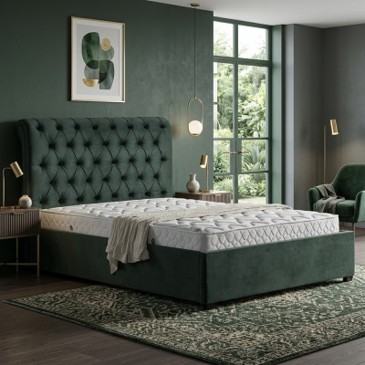 Moderna cama doble Chesterfield verde de diseño camas de lujo.