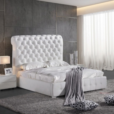 Clásica cama de dormitorio 160x200 cm de cuero textil Chesterfield camas de hotel.